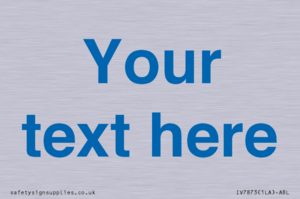 Custom blank information sign. Blue text, plain background